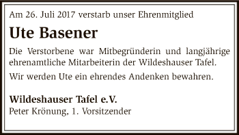 Traueranzeige von Ute Basener von SYK