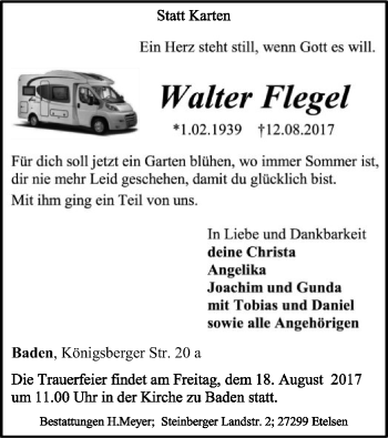 Traueranzeige von Walter Flegel von SYK