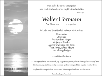 Traueranzeige von Walter Hörmann von SYK