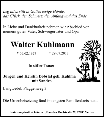 Traueranzeige von Walter Kuhlmann von SYK