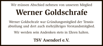 Traueranzeige von Werner Goldschrafe von SYK