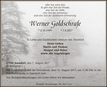 Traueranzeige von Werner Goldschrafe von SYK