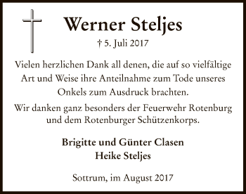 Traueranzeige von Werner Steljes von SYK
