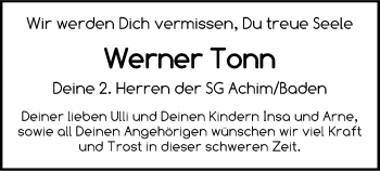 Traueranzeige von Werner Tonn von SYK