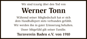 Traueranzeige von Werner Tonn von SYK