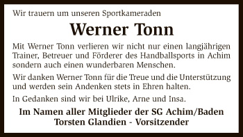 Traueranzeige von Werner Tonn von SYK