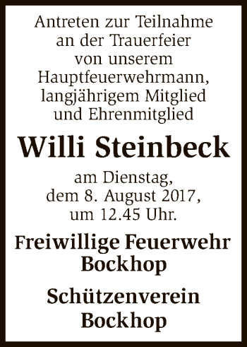 Traueranzeige von Willi Steinbeck von SYK