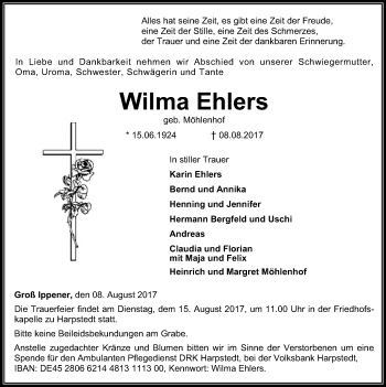 Traueranzeige von Wilma Ehlers von SYK