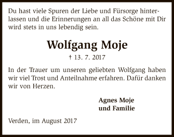 Traueranzeige von Wolfgang Moje von SYK