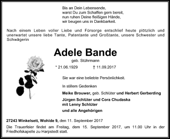 Traueranzeige von Adele Bande von SYK