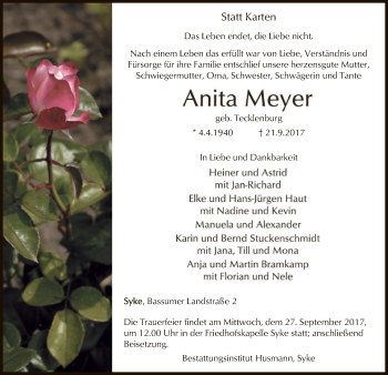 Traueranzeige von Anita Meyer von SYK