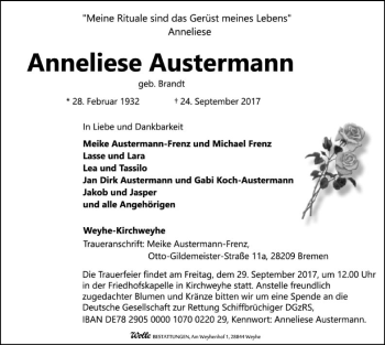 Traueranzeige von Anneliese Austermann von SYK