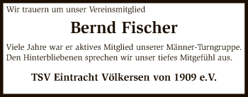 Traueranzeige von Bernd Fischer von SYK