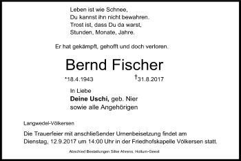 Traueranzeige von Bernd Fischer von SYK