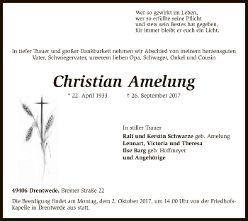 Traueranzeige von Christian Amelung von SYK