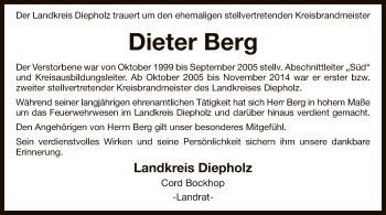 Traueranzeige von Dieter Berg von SYK