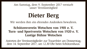 Traueranzeige von Dieter Berg von SYK