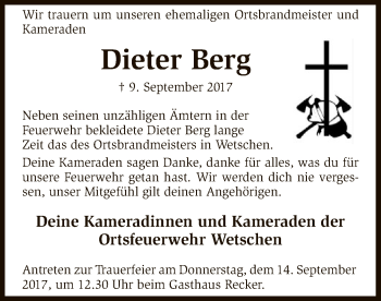 Traueranzeige von Dieter Berg von SYK