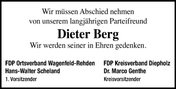 Traueranzeige von Dieter Berg von SYK