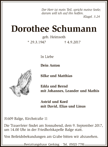 Traueranzeige von Dorothee Schumann von SYK