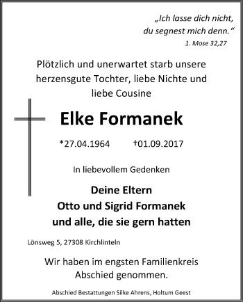 Traueranzeige von Elke Formanek von SYK