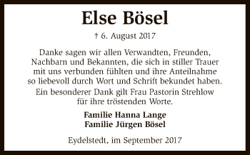 Traueranzeige von Else Bösel von SYK