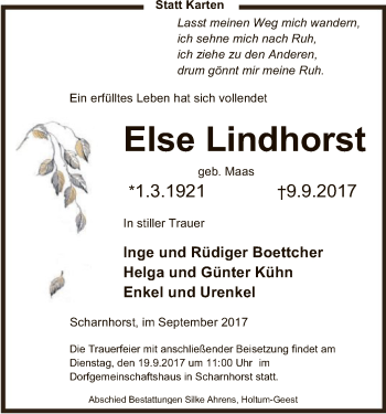 Traueranzeige von Else Lindhorst von SYK