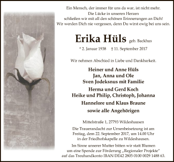 Traueranzeige von Erika Hüls von SYK