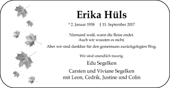 Traueranzeige von Erika Hüls von SYK