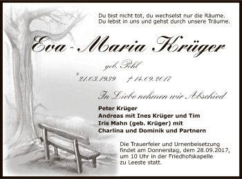 Traueranzeige von Eva-Maria Krüger von SYK