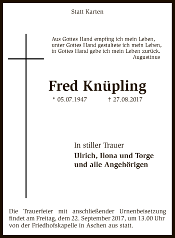 Traueranzeige von Fred Knüpling von SYK