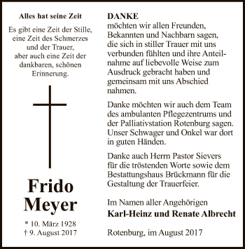 Traueranzeige von Frido Meyer von SYK