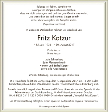 Traueranzeige von Fritz Katzur von SYK
