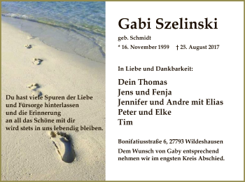 Traueranzeige von Gabi Szelinski von SYK