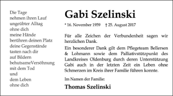 Traueranzeige von Gabi Szelinski von SYK