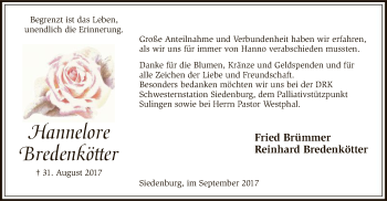 Traueranzeige von Hannelore Bredenkötter von SYK