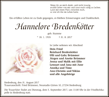 Traueranzeige von Hannelore Bredenkötter von SYK