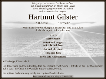 Traueranzeige von Hartmut Gilster von SYK