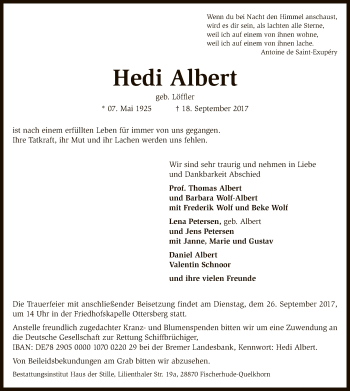 Traueranzeige von Hedi Albert von SYK