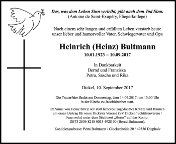 Traueranzeige von Heinrich Bullmann von SYK