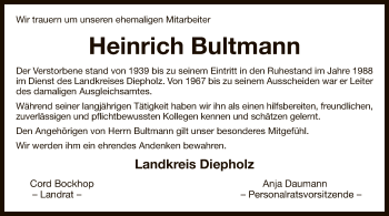 Traueranzeige von Heinrich Bultmann von SYK