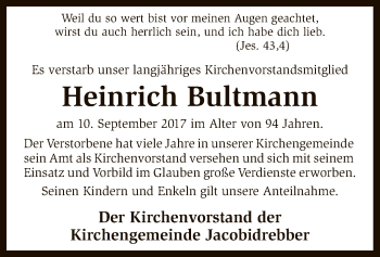 Traueranzeige von Heinrich Bultmann von SYK