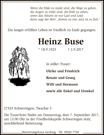 Traueranzeige von Heinz Buse von SYK