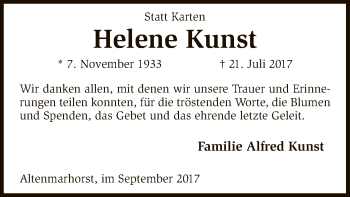 Traueranzeige von Helene Kunst von SYK