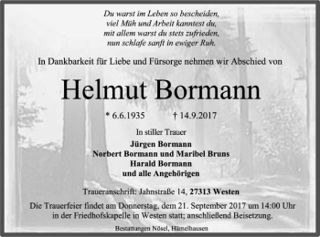 Traueranzeige von Helmut Bormann von SYK