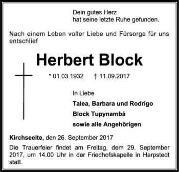 Traueranzeige von Herbert Block von SYK