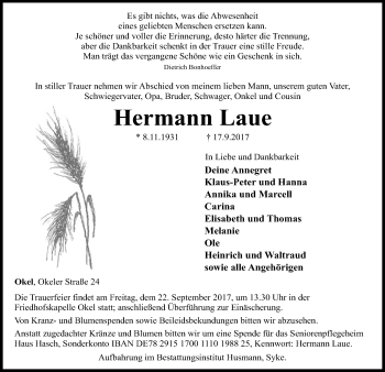 Traueranzeige von Hermann Laue von SYK