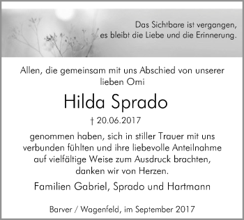 Traueranzeige von Hilda Sprado von SYK