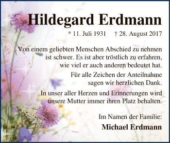 Traueranzeige von Hildegard Erdmann von SYK