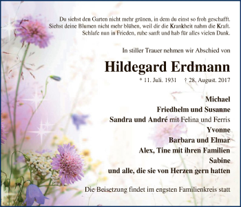 Traueranzeige von Hildegard Erdmann von SYK